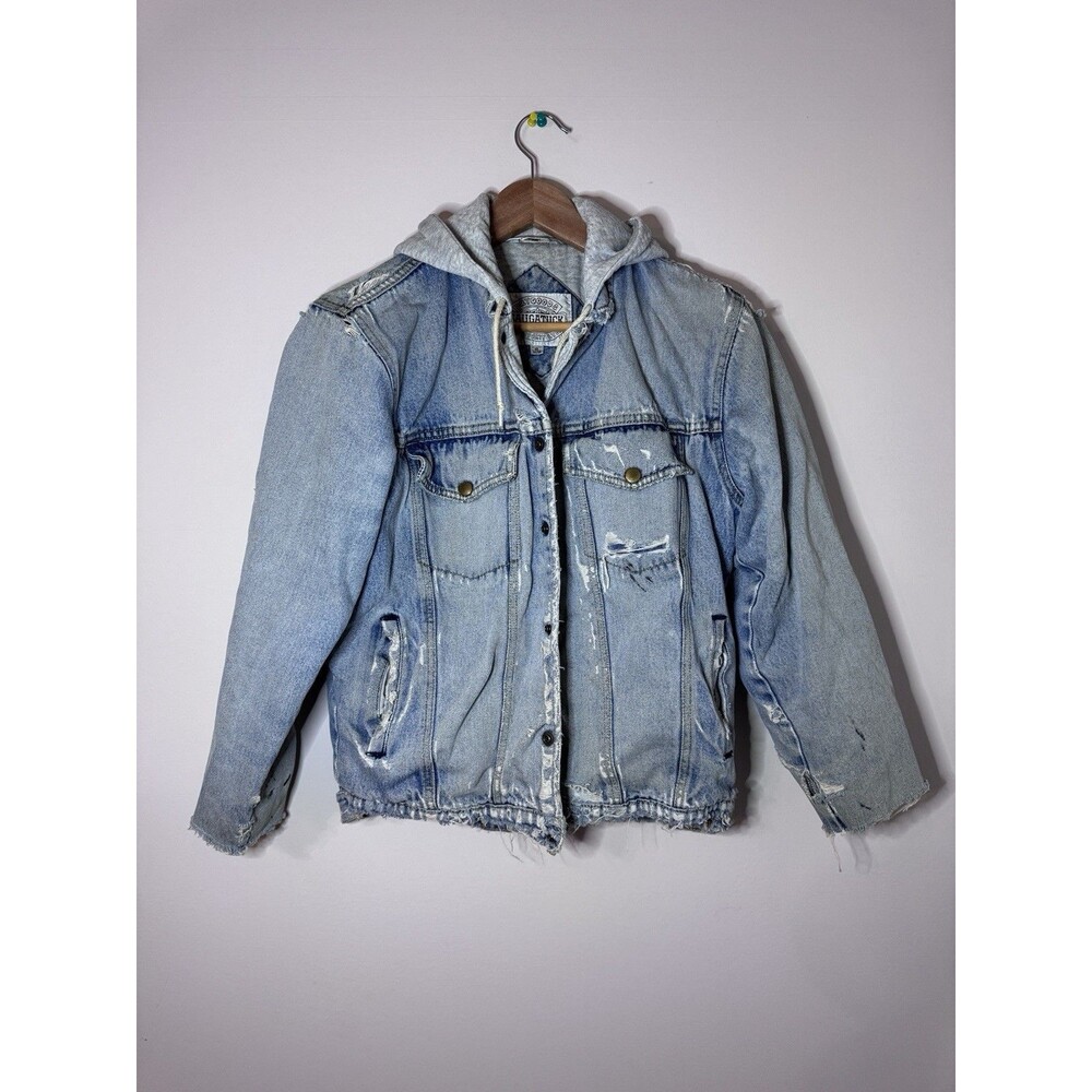 RARE Vintage Thrashed Grunge 90s Saugatuck Lined Denim Jacket Hooded Men’s Small